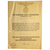 Terzo Reich Certificato di nomina al grado di Ispettore ferroviario